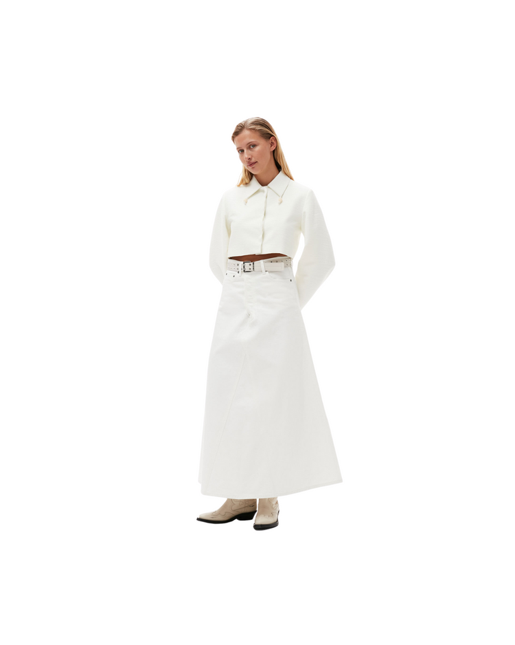 White Denim Double Fly Maxi Skirt