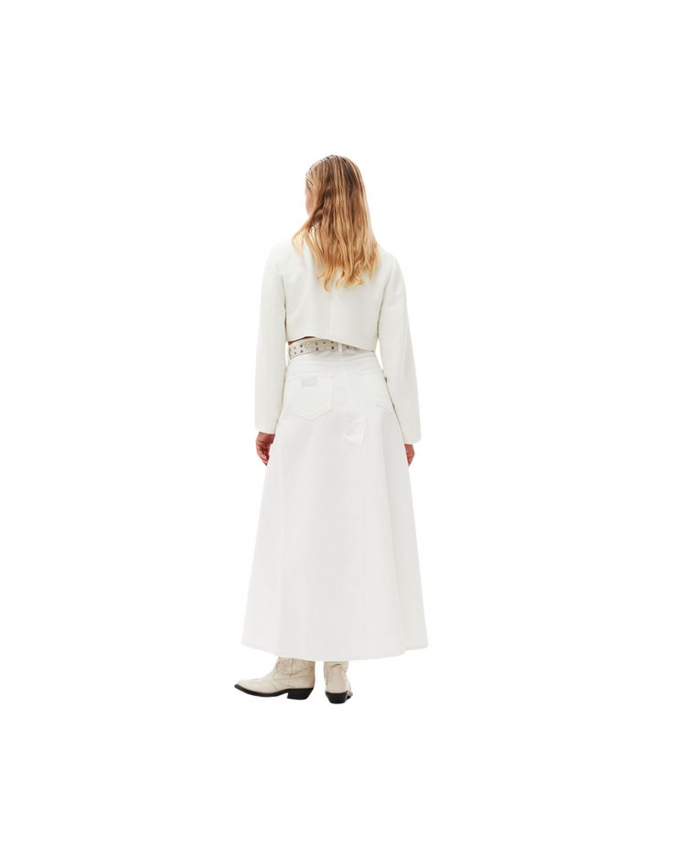 White Denim Double Fly Maxi Skirt