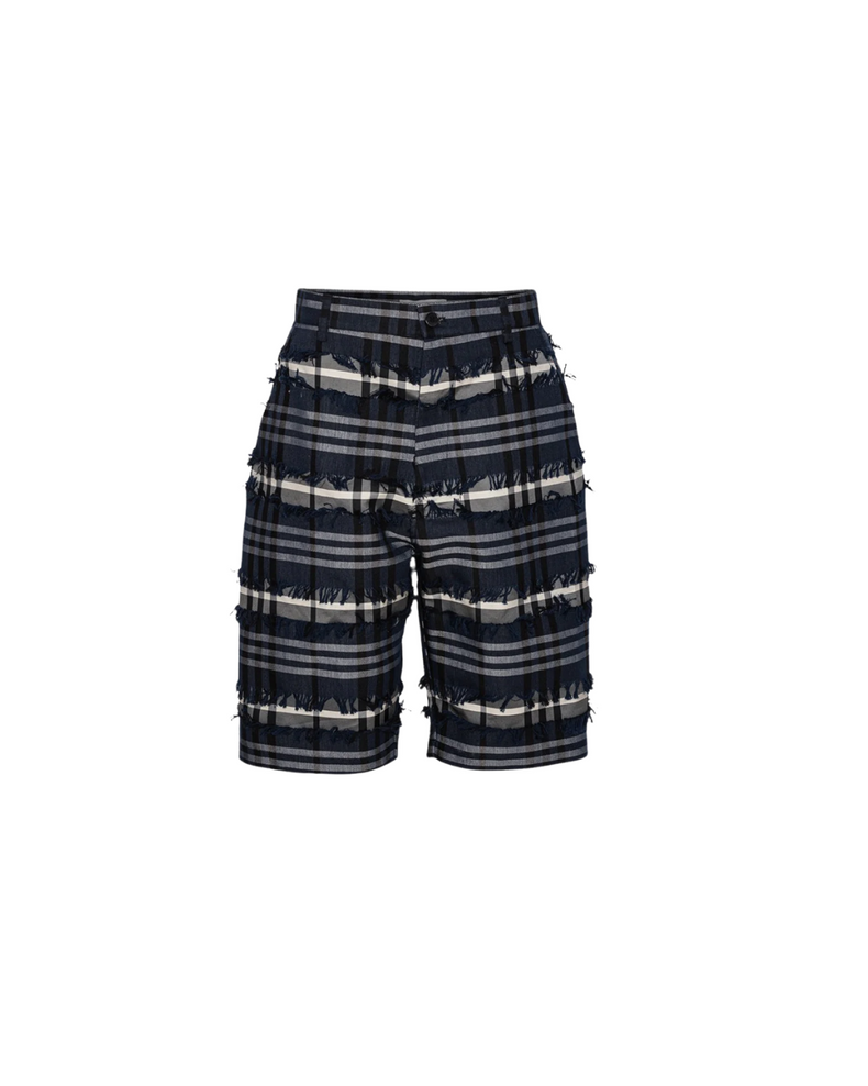 Fast Shorts Navy Black Fringe Checks