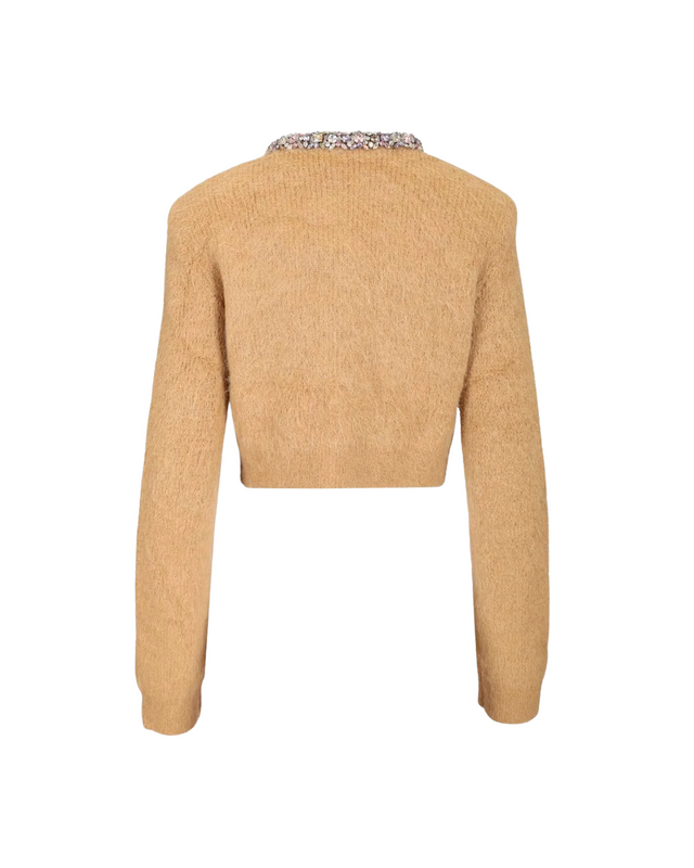 Brown Embellished Trim Cardigan