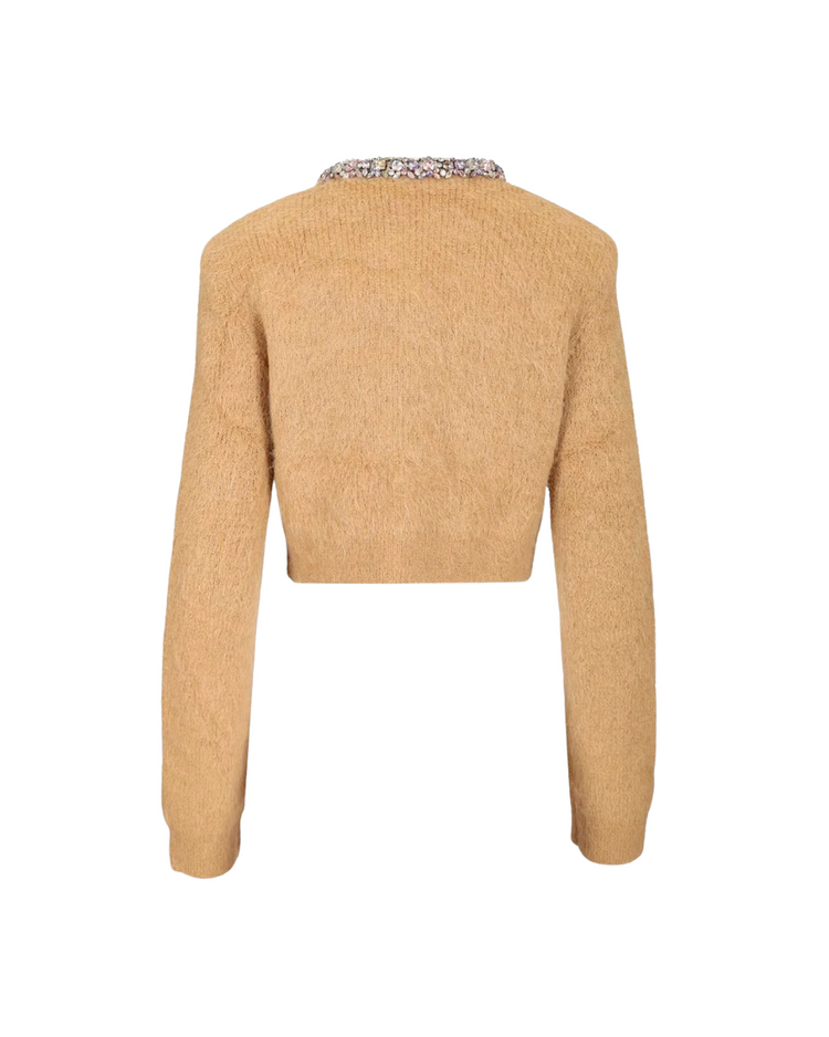 Brown Embellished Trim Cardigan