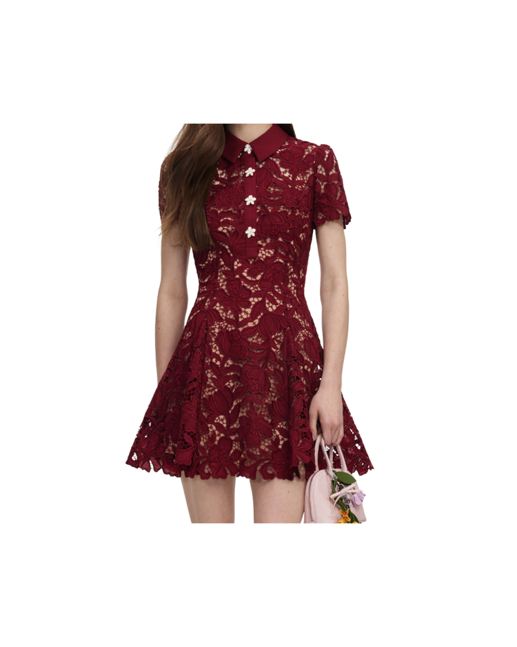 Burgundy Lace Mini Dress