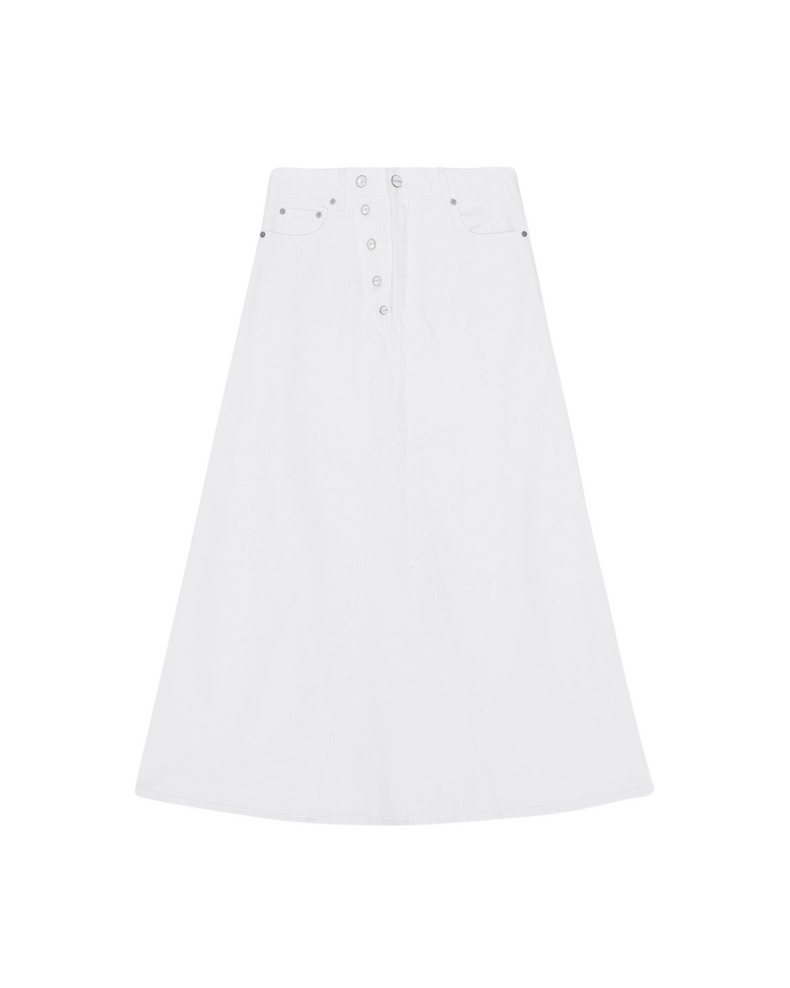 White Denim Double Fly Maxi Skirt