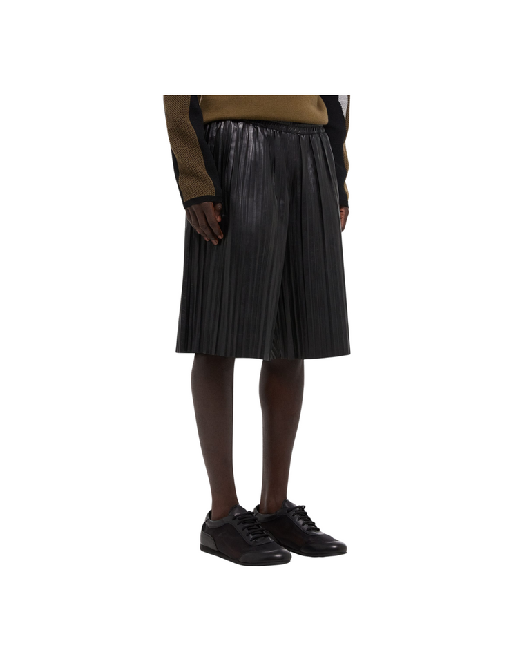 Pleated Leather Shorts