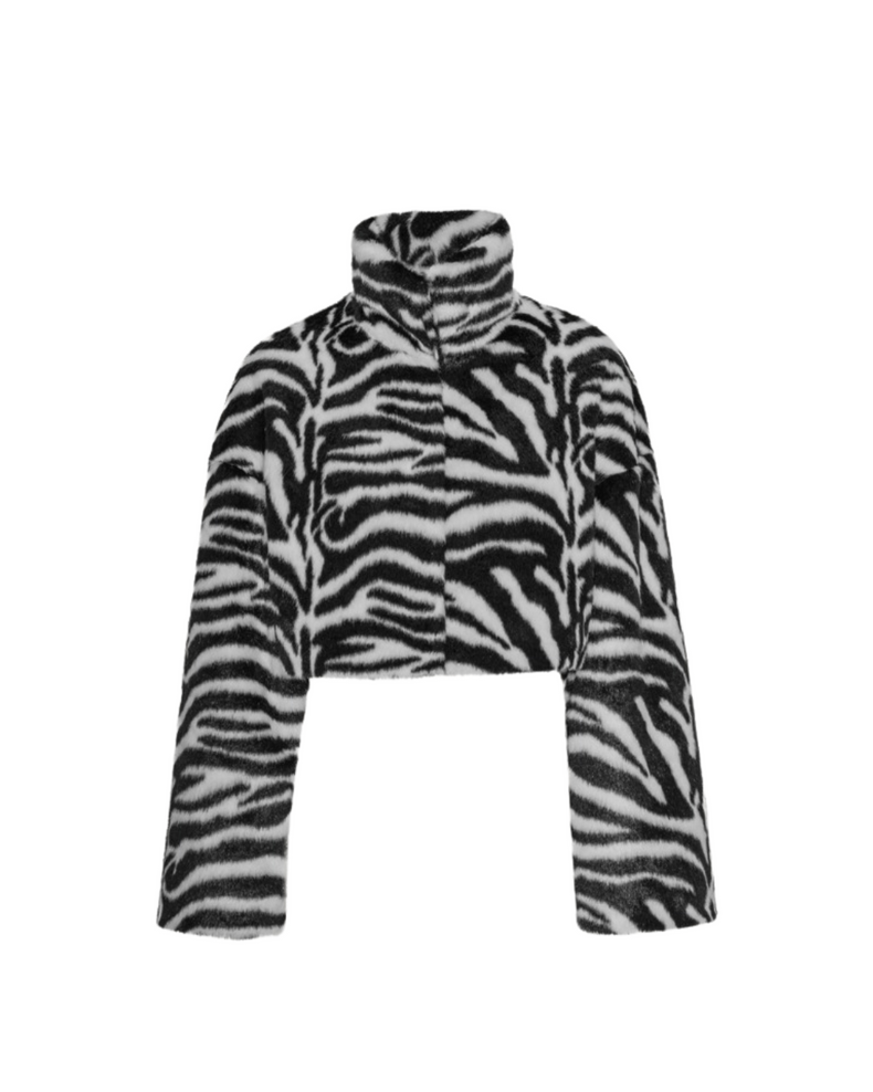 Faux Fur Crop Jacket Zebra Print