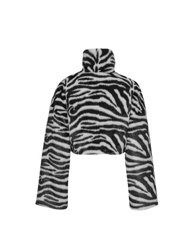 Faux Fur Crop Jacket Zebra Print
