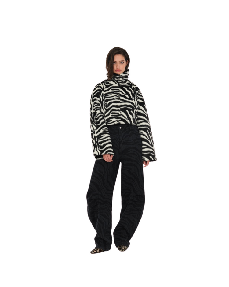 Faux Fur Crop Jacket Zebra Print