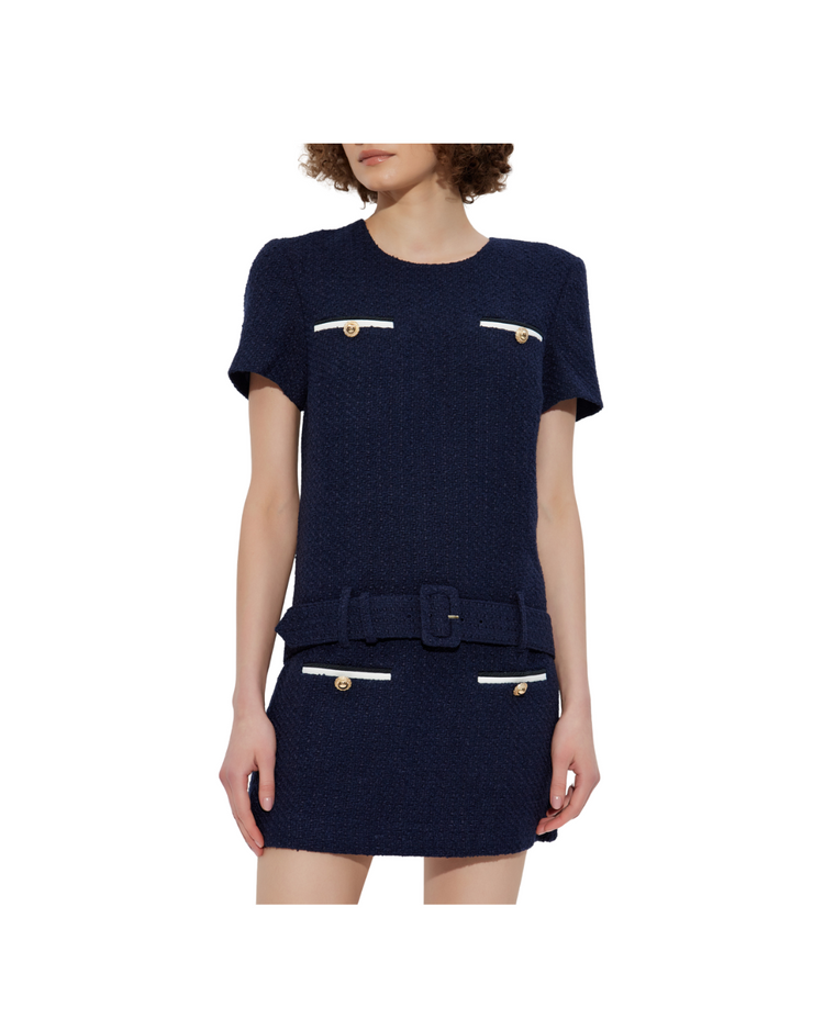 Navy Boucle Mini Dress