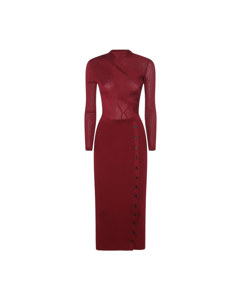 Burgundy Cut Out Rib Knit Midi Dress