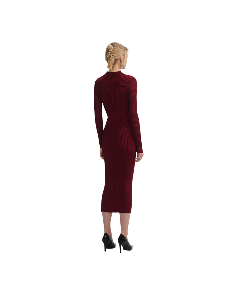 Burgundy Cut Out Rib Knit Midi Dress