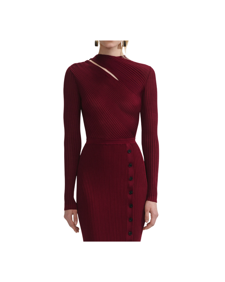 Burgundy Cut Out Rib Knit Midi Dress