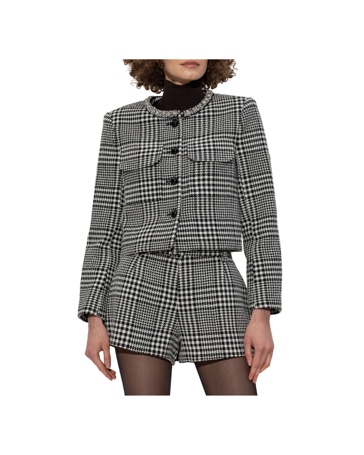 Houndstooth Crystal Trim Jacket