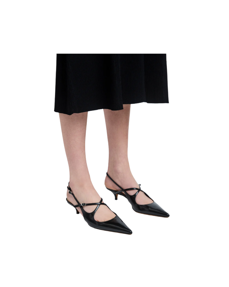 Slash Crossover Slingback Pumps in Spazzolato Leather - Black