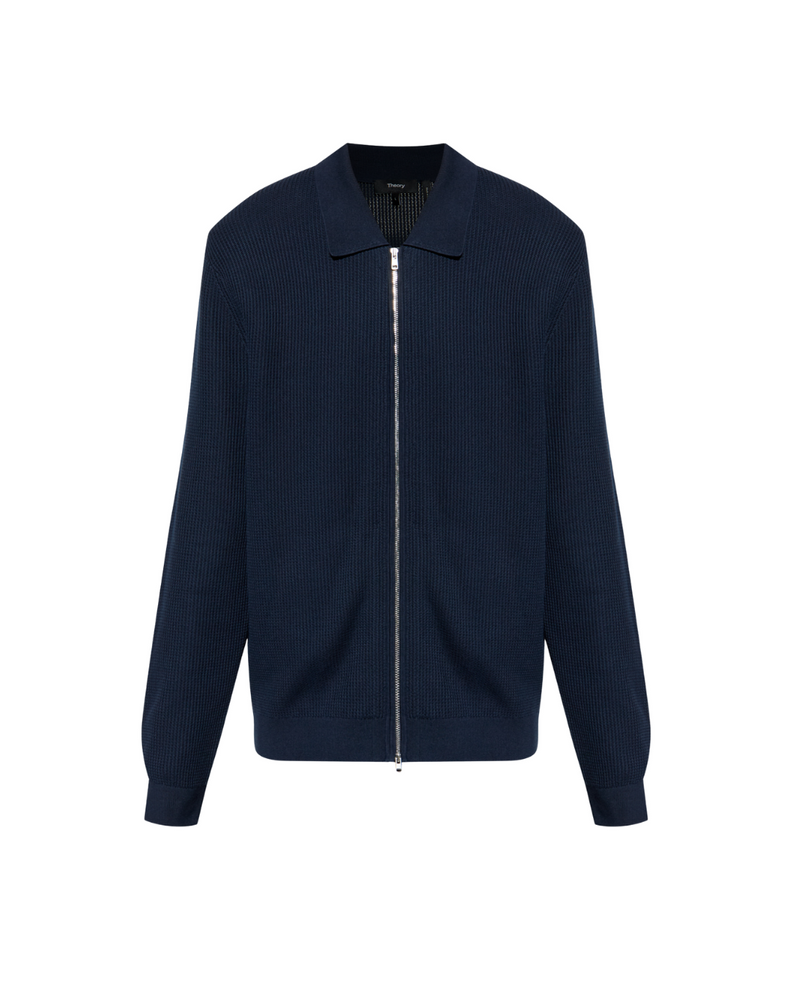 Polo Full Zip Cardigan In Tactile Cotton Mesh