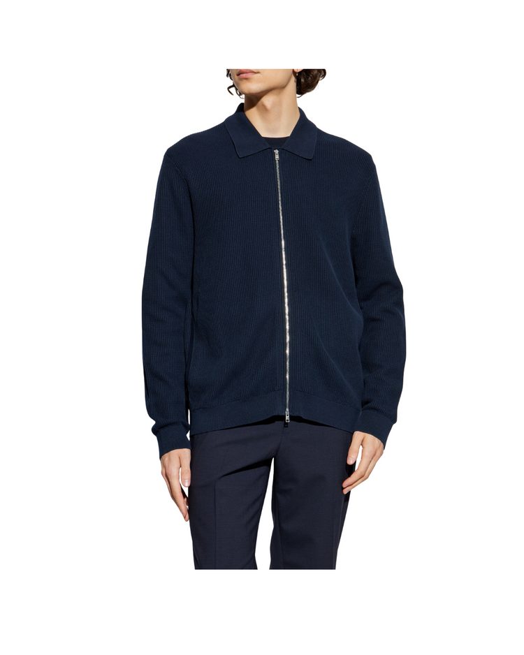 Polo Full Zip Cardigan In Tactile Cotton Mesh