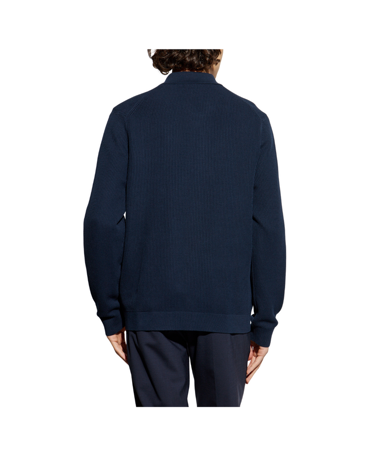 Polo Full Zip Cardigan In Tactile Cotton Mesh