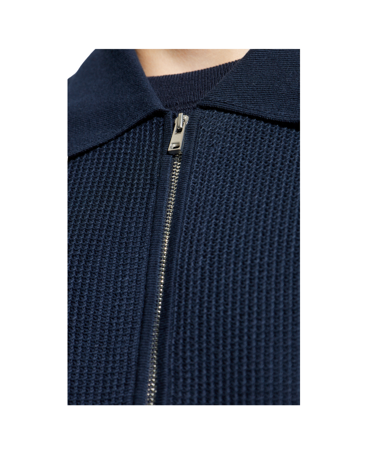 Polo Full Zip Cardigan In Tactile Cotton Mesh
