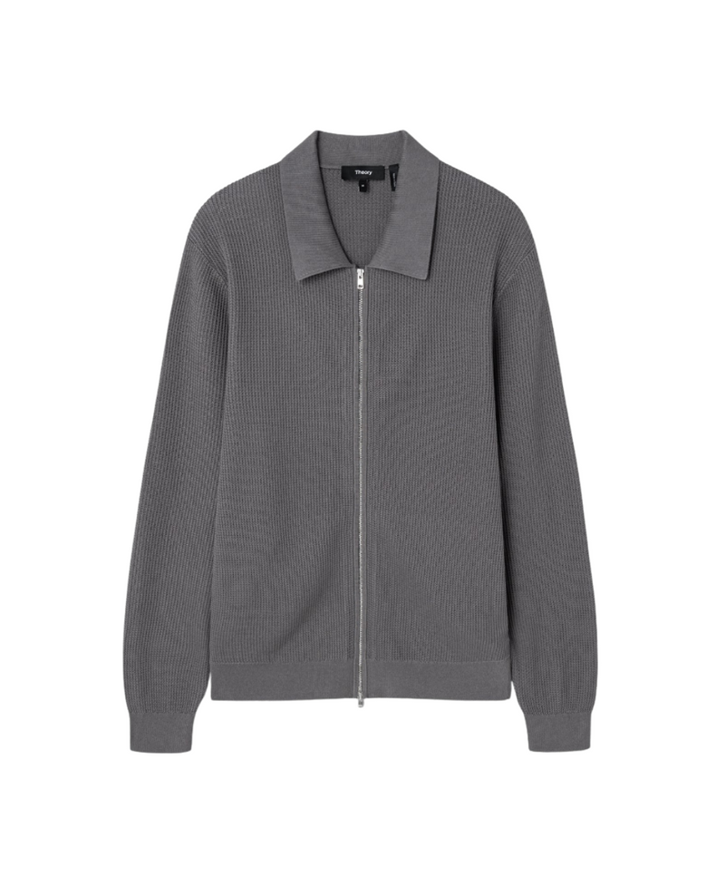 Polo Full Zip Cardigan In Tactile Cotton Mesh