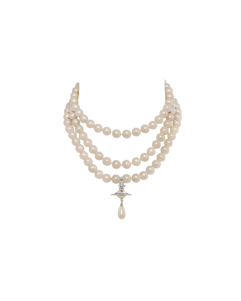 Three Row Pearl Drop Choker