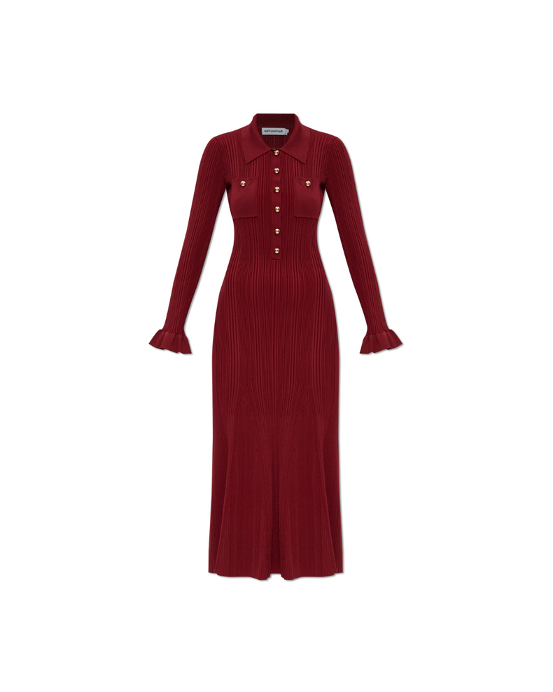 Burgundy Ribbed Knit Midi Dress