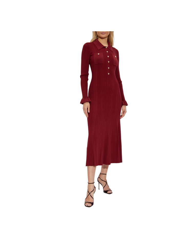 Burgundy Ribbed Knit Midi Dress