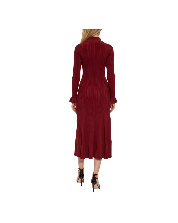 Burgundy Ribbed Knit Midi Dress