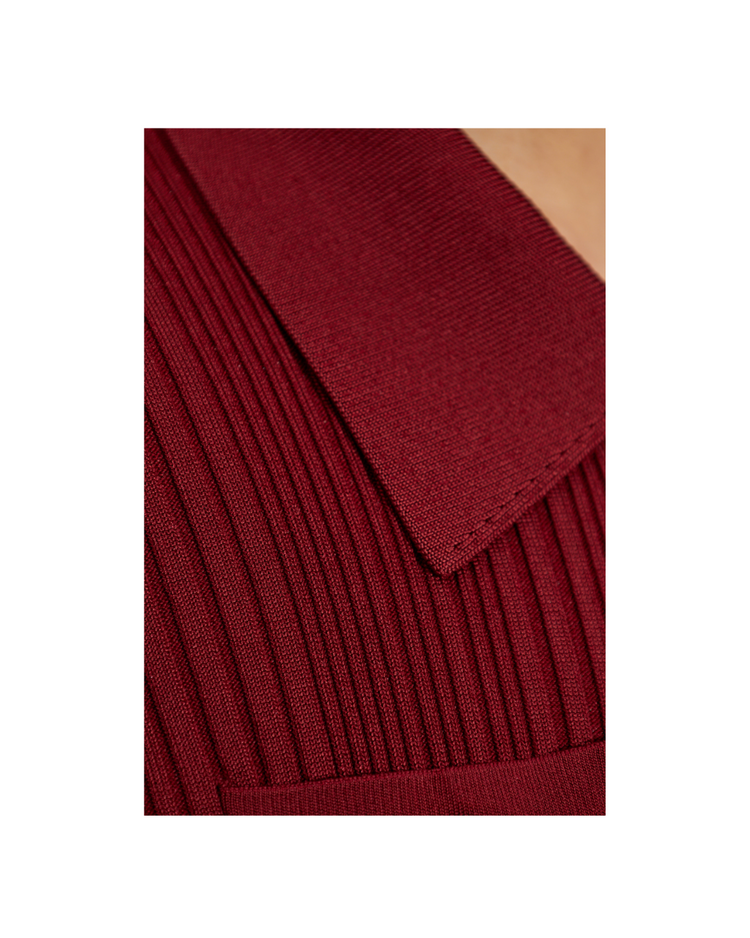 Burgundy Ribbed Knit Midi Dress
