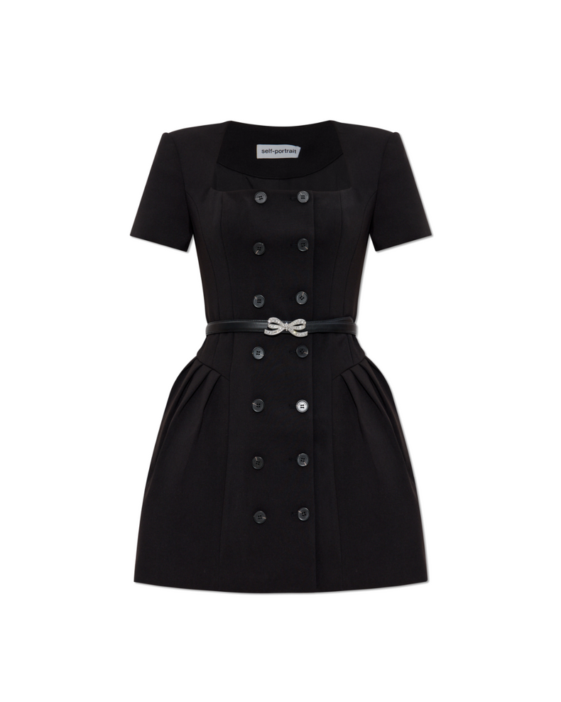 Black Crepe Short Sleeve Mini Dress