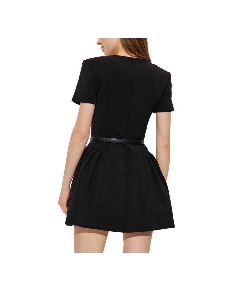 Black Crepe Short Sleeve Mini Dress