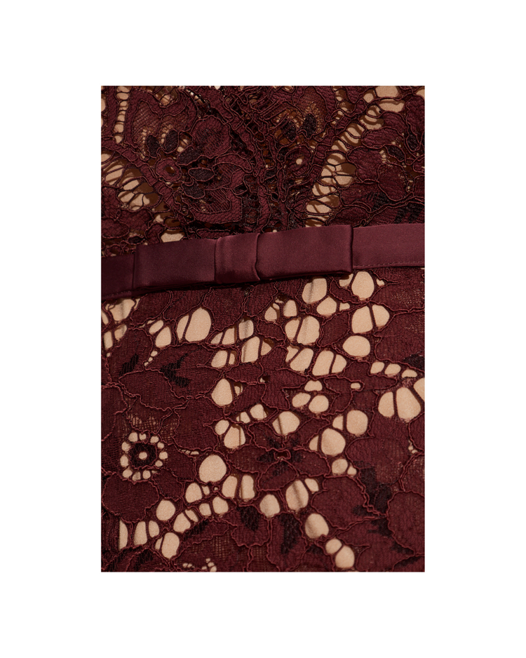 Burgundy Floral Lace Midi Dress