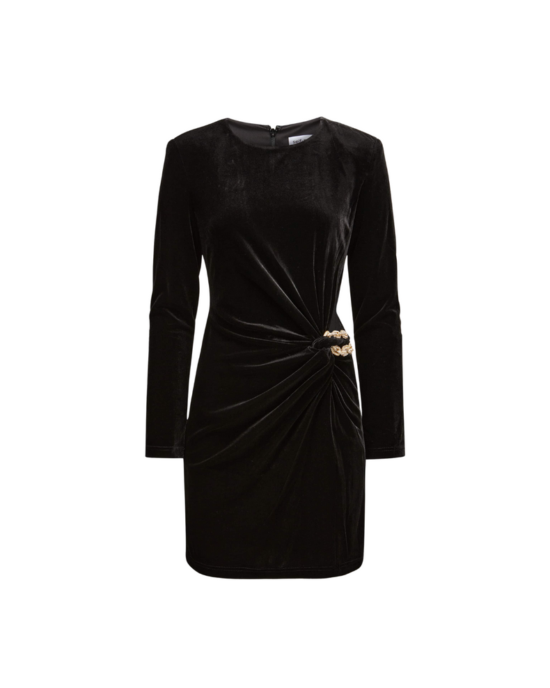 Black Velvet Embellished Mini Dress