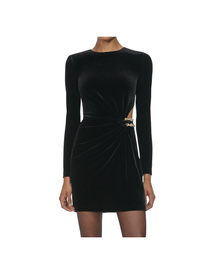 Black Velvet Embellished Mini Dress