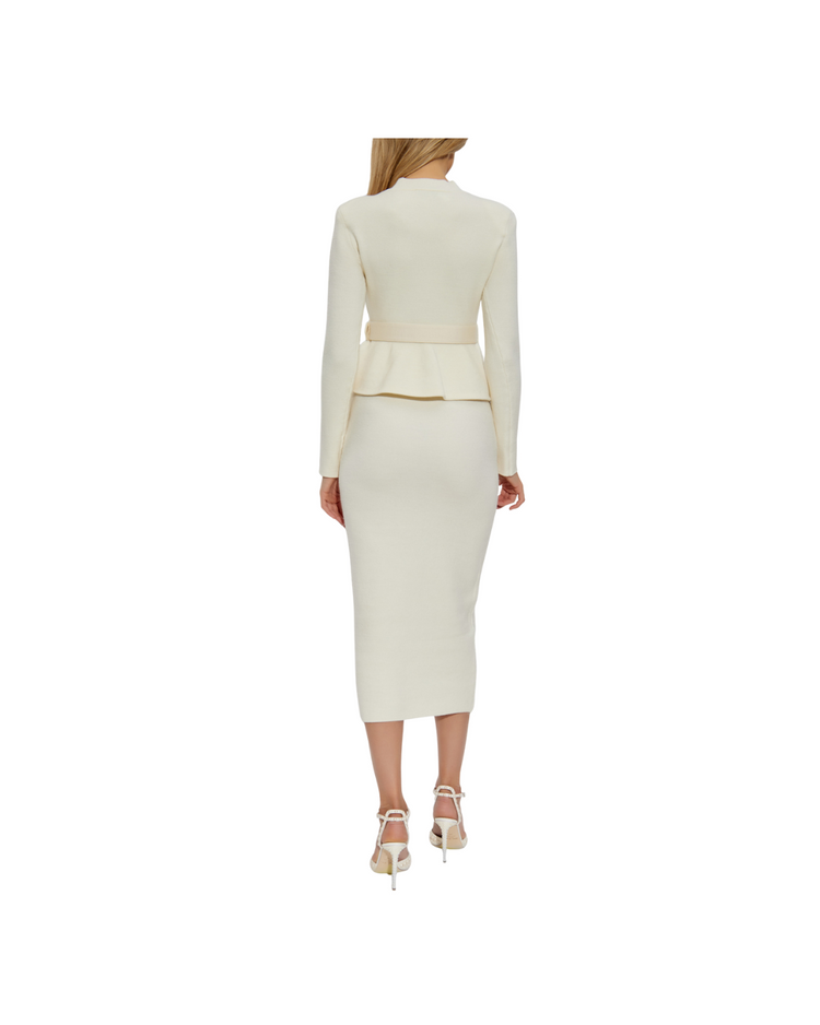 Cream Wool Peplum Knit Midi Dress