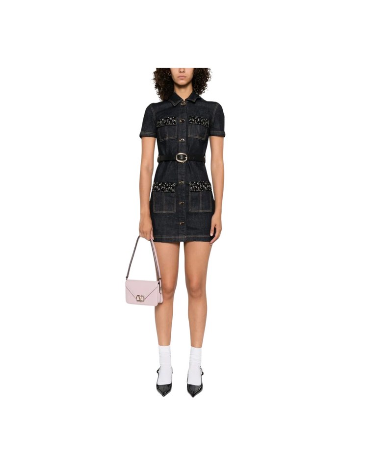 Indigo Denim Crystal Trim Mini Dress