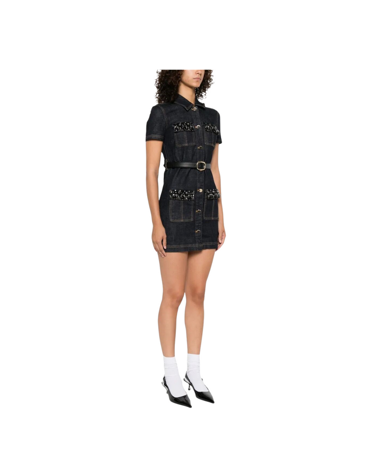 Indigo Denim Crystal Trim Mini Dress