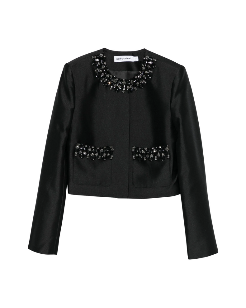 Black Taffeta Embellished Trim Jacket