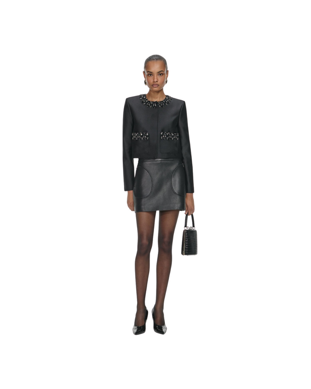 Black Taffeta Embellished Trim Jacket