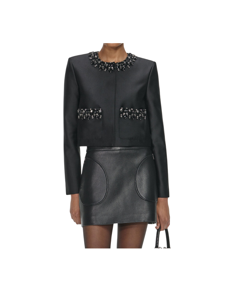 Black Taffeta Embellished Trim Jacket