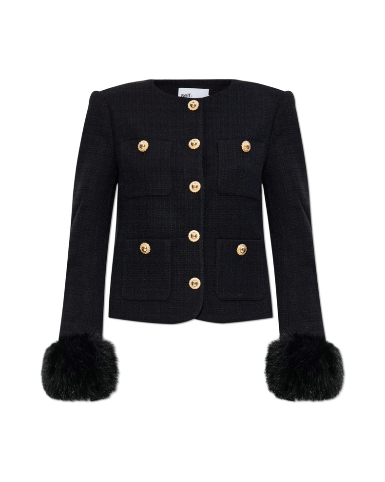 Black Boucle Fur Cuff Jacket