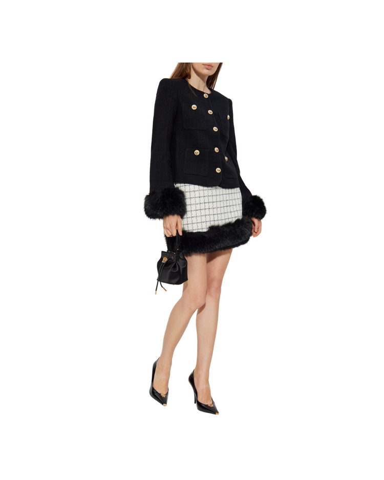 Black Boucle Fur Cuff Jacket