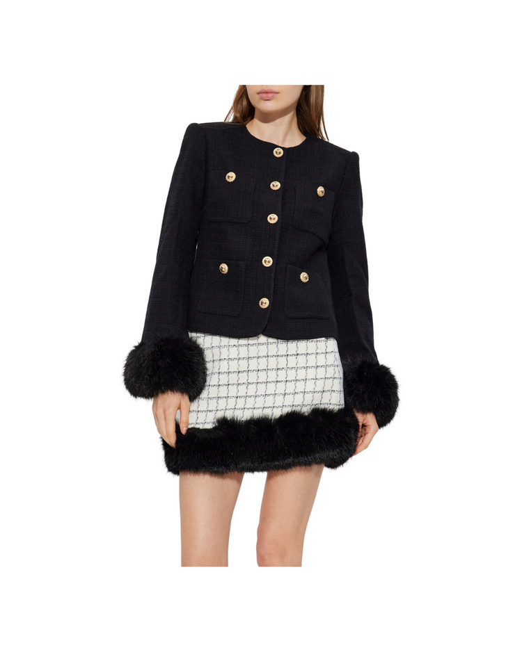 Black Boucle Fur Cuff Jacket