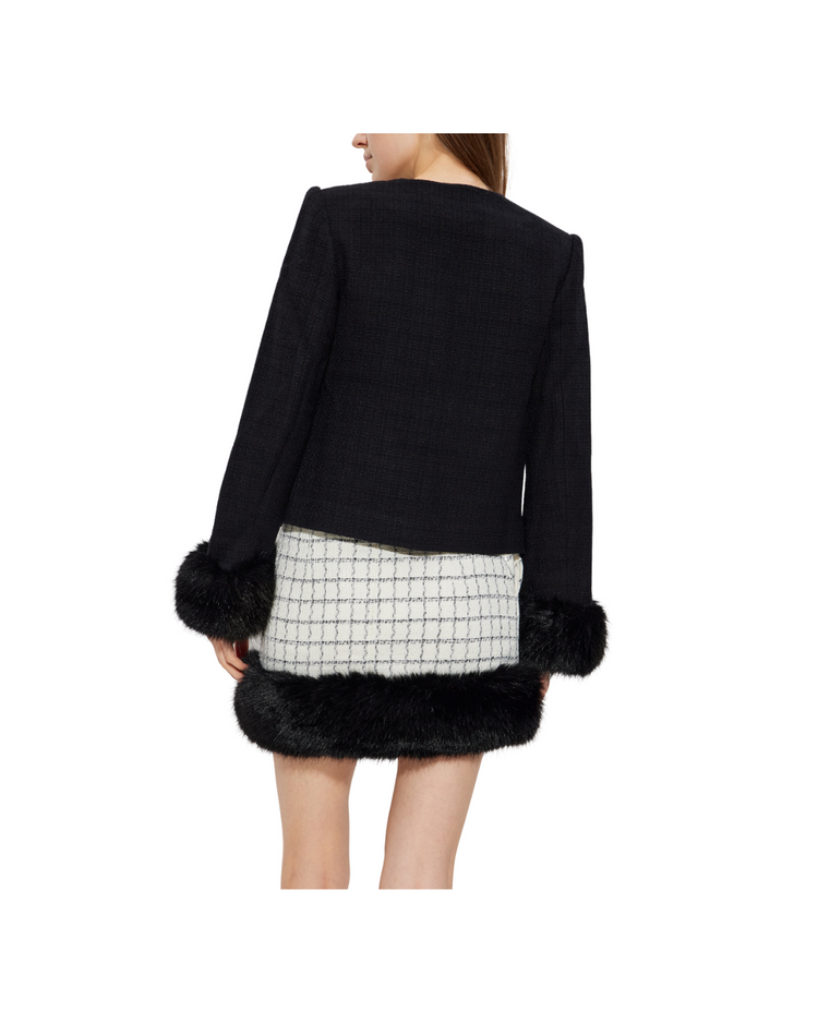 Black Boucle Fur Cuff Jacket