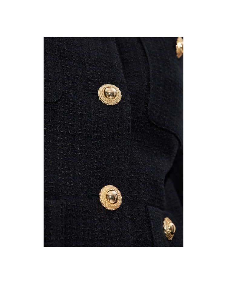 Black Boucle Fur Cuff Jacket