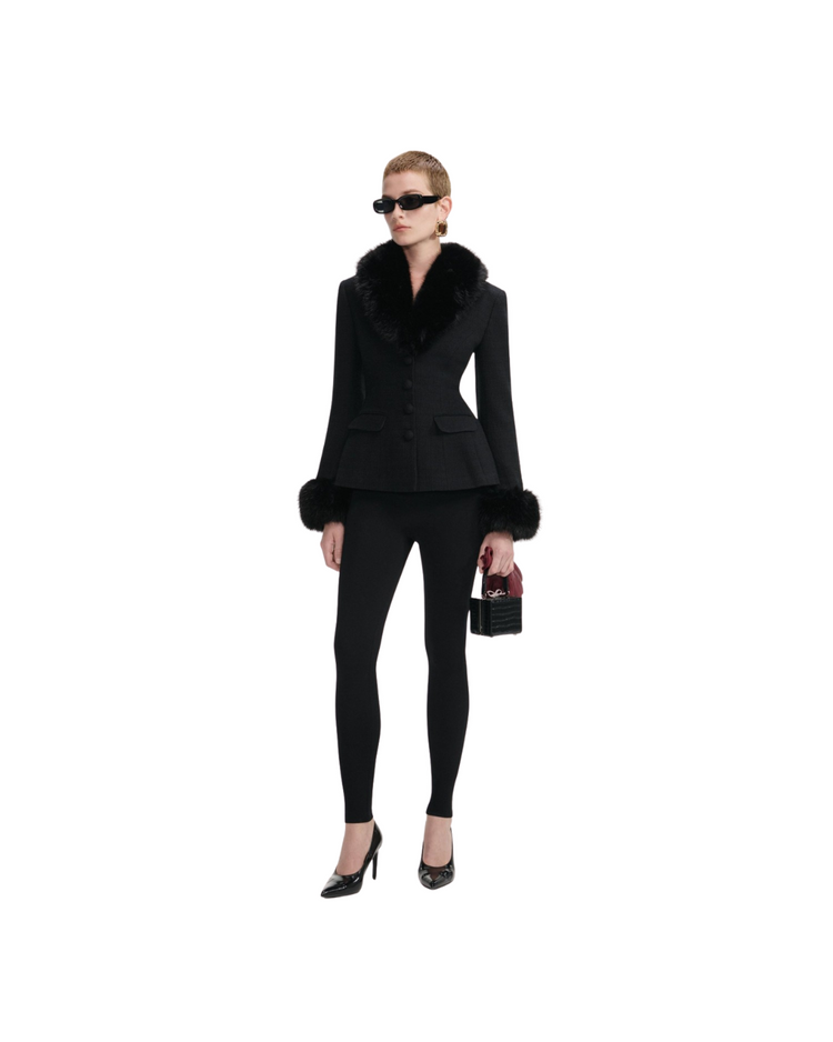 Black Tailored Boucle Fur Jacket
