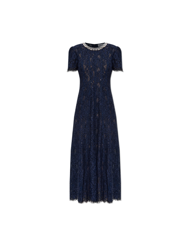 Navy Lace Embellished Midi Dress