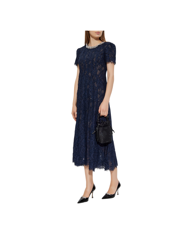 Navy Lace Embellished Midi Dress