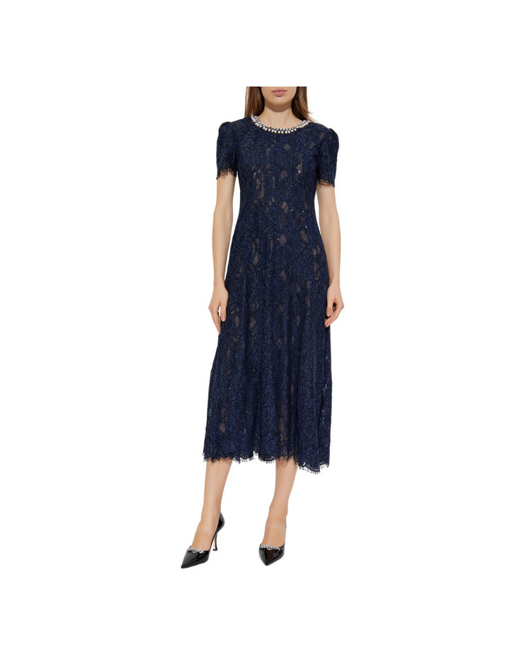 Navy Lace Embellished Midi Dress