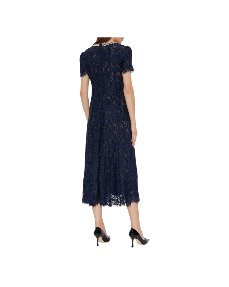 Navy Lace Embellished Midi Dress