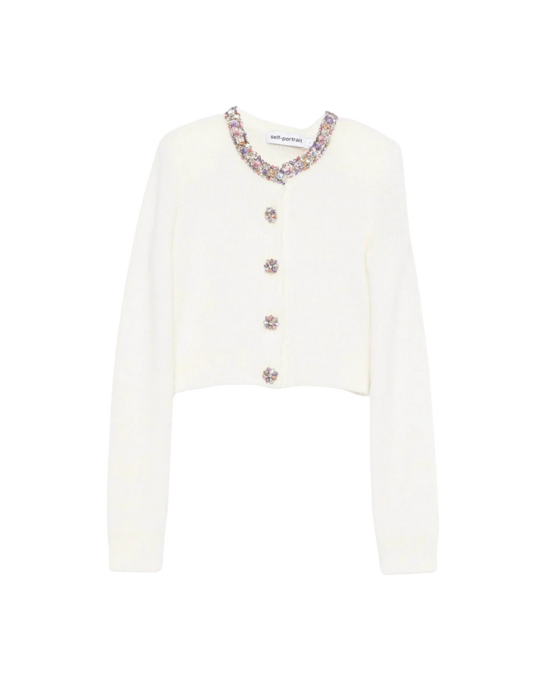 Cream Embellished Trim Cardigan