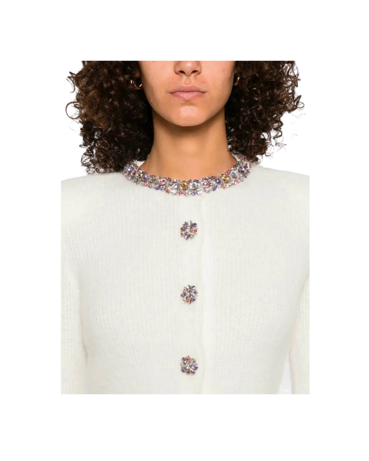 Cream Embellished Trim Cardigan